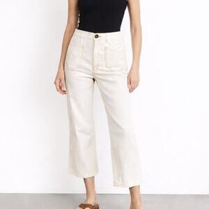 Lykke Wullf Sandi Pants wide Leg Elastic waist in light creame size L fits 30w